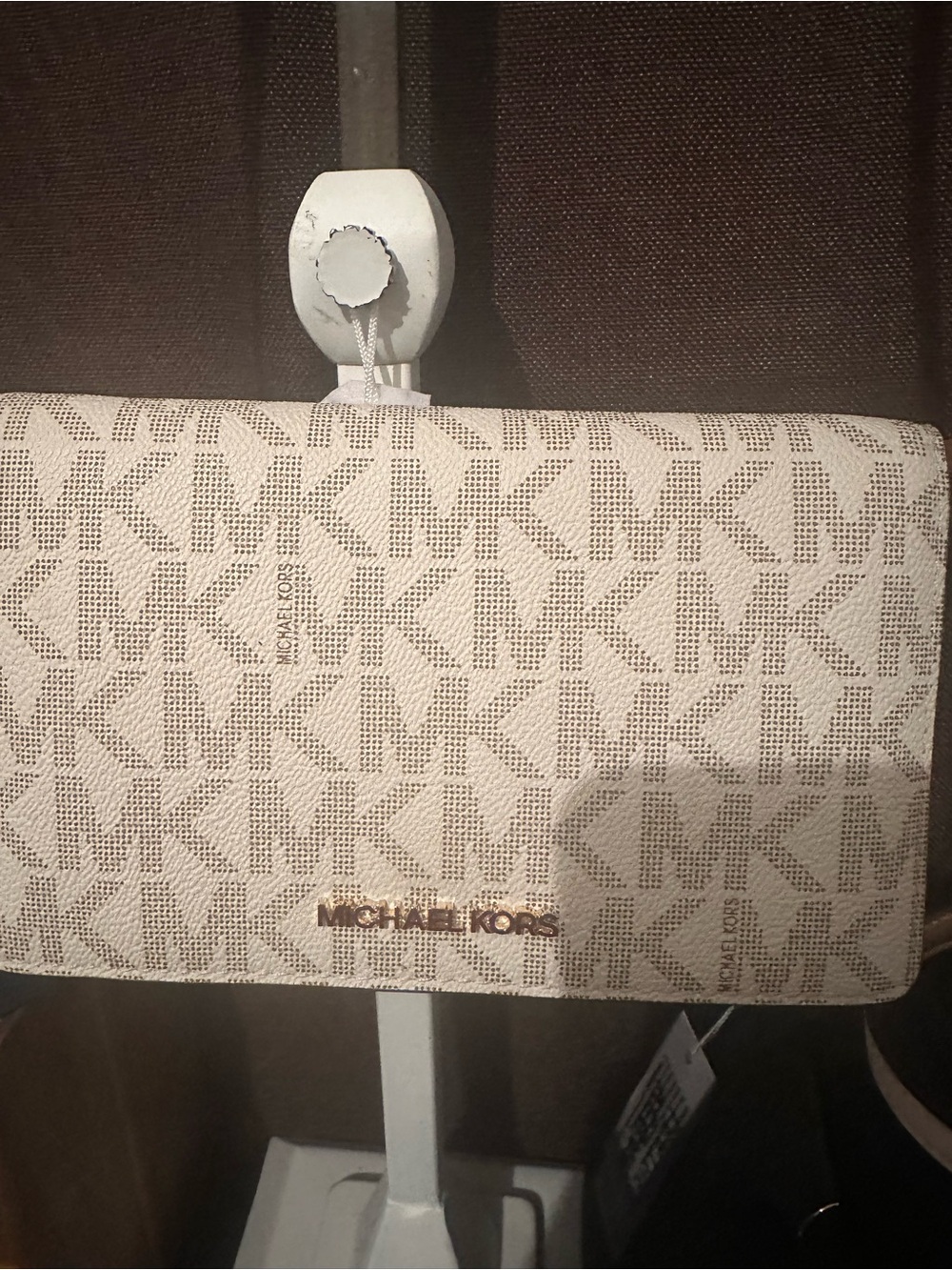 Michael Kors Cream Beige MK Logo Wristlet Clutch
